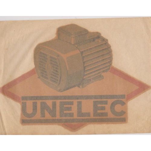 Vignette  Moteur lectrique Unelec  -  Avec Feuille Calque De Protection  Vierge  - Publicit 1950  - Procd De  Collage Par Mouillage  - 160x245 - 