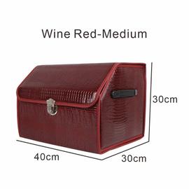 Vin rouge-moyen Boîte de rangement en cuir PU pliable, sac de