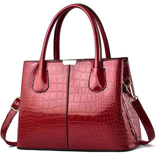 Vin Rouge Sac A Main Femme Sac lgant Sac En Cuir Verni Sacs Ports Main Impermable Sac  Bandoulire Mode Sac Epaule Motif Croco