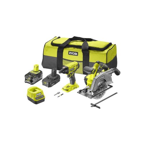 Visseuse  Chocs Et Scie Circulaire Ryobi Oneplus 18v- 1 Batterie 5.0 Ah - 1 Batterie 2.0 Ah - 1 Chargeur - R18cspid2-252s