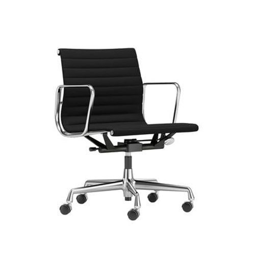 Vitra - Chaise En Aluminium Ea 117, Structure Polie, Roulettes Souples Pour Sols Durs - Chrome Brillant - Hopsak - Noir - Roulettes Pour Sols Durs - Noir