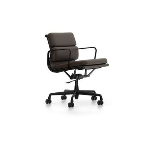 Vitra - Chaise En Aluminium - Soft Pad - Ea 217 - Noir Profond - Cuir Chocolat - Roulettes Pour Tapis De Sol  - Gris