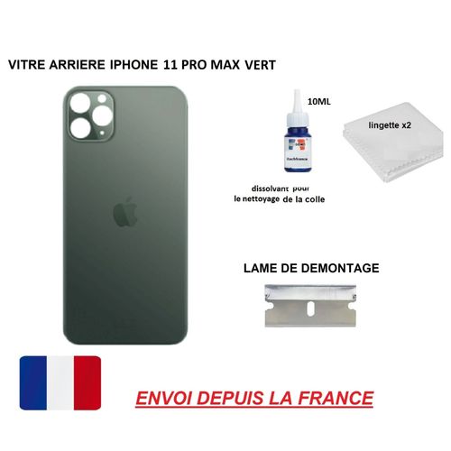 Vitre Arrire Compatible Iphone 11 Pro Max 6.5 Vert Qualit Origine En Verre, Coque Cache Batterie Double Face Adhsif, Dissolvant