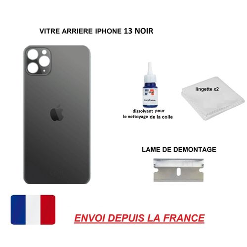Vitre Arrire Compatible Iphone 13 6.1 Noir Qualit Origine En Verre, Cache Batterie Double Face Adhsif, Dissolvant, Lame De Dmontage