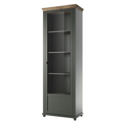 Vitrine 1 Porte Avec Led Intgres Collection Assia. Coloris Vert Et Chne. Ouverture Droite