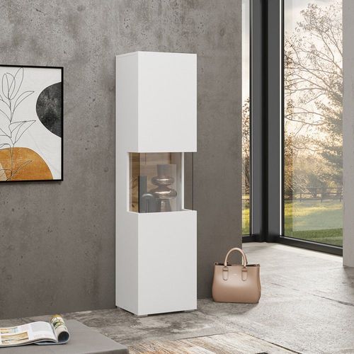 Vitrine 1 Porte Partiellement Vitre Collection Eva. Couleur Blanc Et Chne.