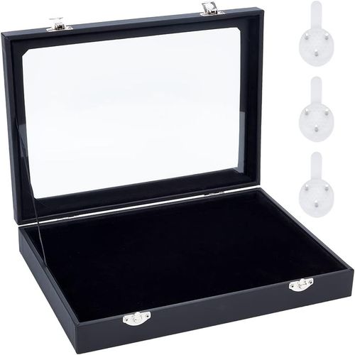 Vitrine  pingles En Velours Noir, 28x20x4.85cm Broche  Suspendre Murale Rangement Pour Bijoux Botes De Prsentation En Bois Avec Fentre Et Cintres Pour Monnaie pingles Badges Affichage