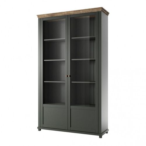 Vitrine Large 2 Portes Avec Led Intgres Collection Assia. Couleur Vert Et Chne.