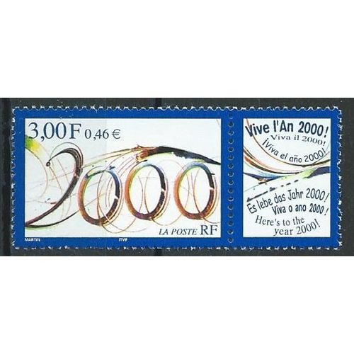 Vive L'an 2000. Timbre Attenant  Une Vignette. 1999 N 3291