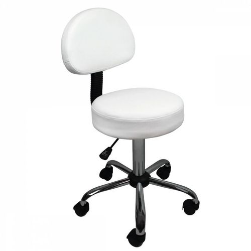 Vivezen - Tabouret Rond  Roulettes Avec Dossier Rglable En Hauteur De 50  64 Cm Et Pivotable  360 - Blanc