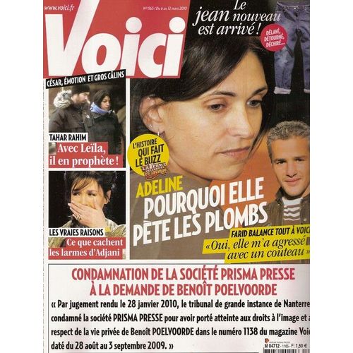 Voici  N 0001165 : Adeline Blondieau, La Ferme Clbrits, Emmanuelle Devos, Isabelle Adjani, Eric Besson, Yoake San, Tahar Rahim, Stphane Bern (Interview) Anne Roumanoff, Dany Boon, Ornela Muti