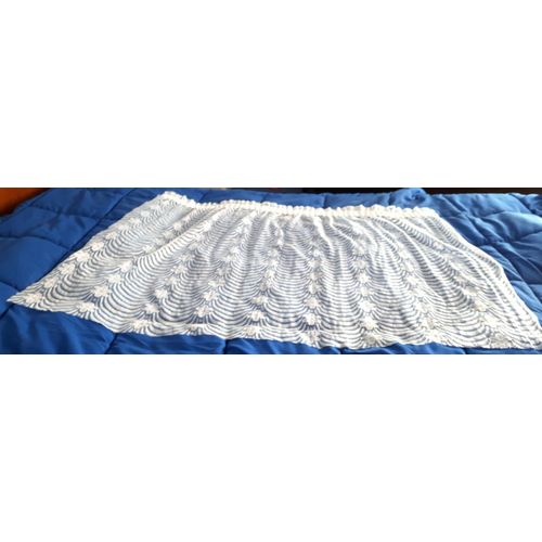 Voilage Droit - Rideau Effet Dentelle Dcor 10 Bandes De Fleurs Entrecoupes Motifs De Vagues-Passe-Tringle Sous Galon Fronceur Cousu Machine - Bas Non Termin - 1m04x90 Environ - Ancien Style Rtro