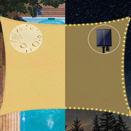 Voile D'ombrage Impermable 3 X 4 M, Avec Guirlande Lumineuse Solaire Led Intgre, 98 % De Protection Anti-Uv Et Rsistant  La Dchirure, Rsistant Aux Intempries, Pour Terrasse, Jardin
