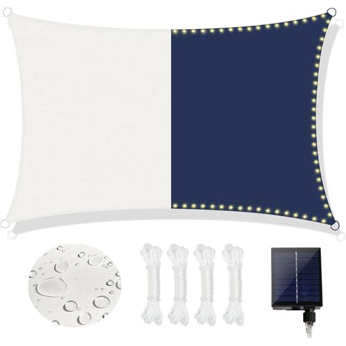 Voile D'ombrage Impermable 3 X 4 M, Avec Guirlande Lumineuse Solaire Led Intgre, 98 % De Protection Anti-Uv Et Rsistant  La Dchirure, Rsistant Aux Intempries, Pour Terrasse, Jardin