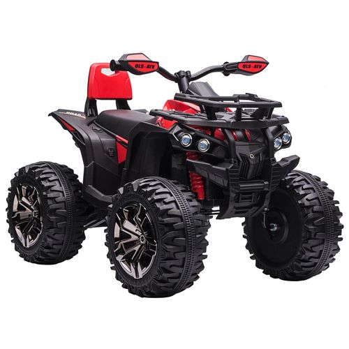 Voiture 4x4 Quad Buggy lectrique Enfant 12 V 5 Km/H Max. Effets Lumineux Sonores Selle Avec Dossier Porte-Bagage Avant Mtal Pp Rouge Noir