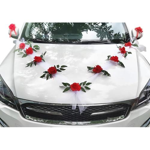 Voiture De Mariage De Ruban, Voiture De Dcoration De Mariage, Rouge Luxe Romantique Rose Dcoration De Voiture De Mariage Papillon Ruban Dcoration Dcoration De Fte De Mariage (Rouge)