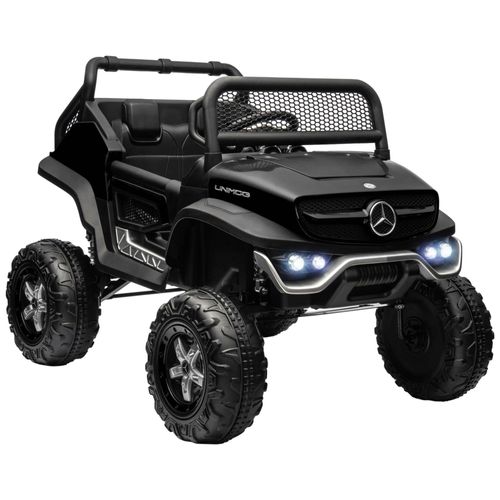 Voiture lectrique 4x4 Pour Enfants De 3  8 Ans 12 V Mercedes-Benz Unimog 2 Moteurs Avec Tlcommande, Roues Suspendues, Klaxons, Lumires, Musique, Noir