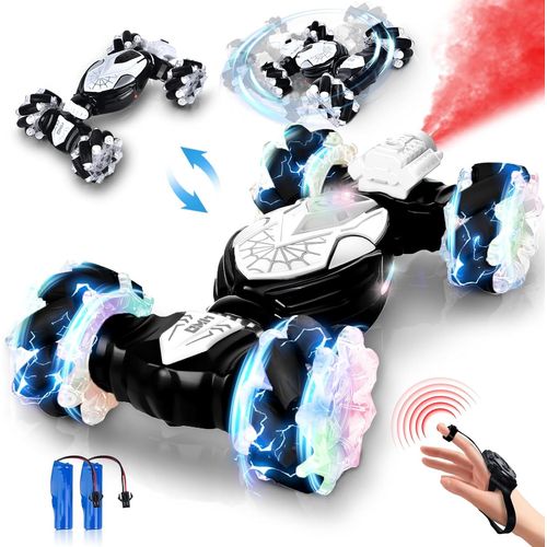 Voiture Telecommand Enfant,RC Stunt Car avec Fumes,Lumire et Musique,2.4 GHz 4WD 360 Offroad Vhicule Tlcommand Main,Tout Terrain RC Twist Car Cadeau Enfants 6 7 8 9 Ans