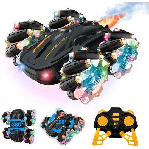 Voiture Telecommand Enfant,Voiture Tlcommande Tout Terrain Buggy Radiocommand,4WD 360 Rotation 2.4GHz RC Stunt Car avec Lumires,Jouet Cadeau Anniversaire Garcon Fille 6 7 8 9 Ans