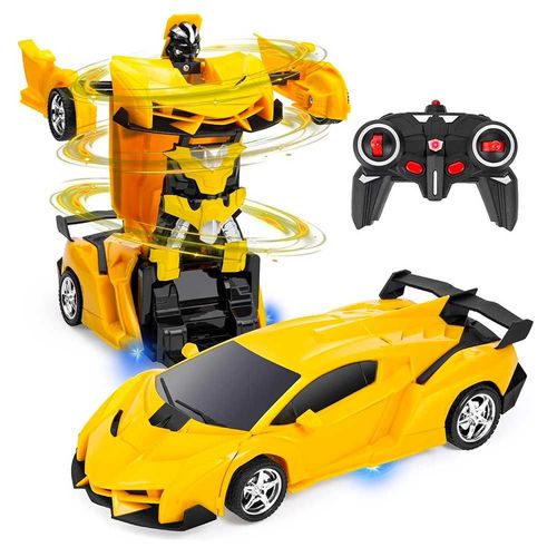 Voiture Tlcommande 2 En 1 Transformable En Robot Avec Effets Lumineux - Couleur Jaune