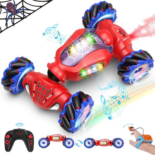 Voiture Tlcommande Enfant 6-12 Ans Voiture Tlcommande avec Commande Manuelle Cadeau de Garon Fille Enfant Spider Jouet 4WD 2,4 GHz RC Auto Stunt Car avec Pulvrisateur Lumire LED