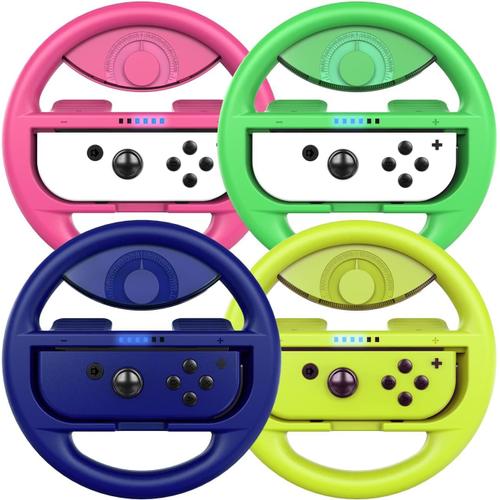 Volant Switch, Racing Wheel Joy Con, Volant De Course Pour Mario Kart 8 Deluxe / Nintendo Switch & ModLe Oled, Vert NOn / Rose NOn / Bleu / Jaune NOn (Pack De 4)