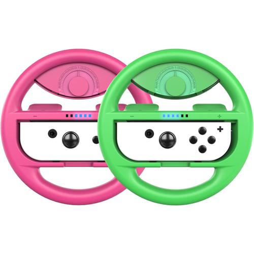 Volant Switch, Volant De Course Joy-Con Manette, Steering Wheel Pour Mario Kart 8 Deluxe / Nintendo Switch & ModLe Oled, Vert NOn / Rose NOn (Pack De 2)