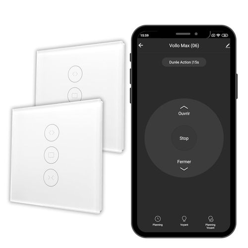 Vollo Max 3 - Lot De 2 Interrupteurs Connects Pour Volets Roulants - Installation Facile, Contrle Vocal Avec Alexa, Google Home Et Siri Et  Distance, Programmation Horaire,[Mat790706]