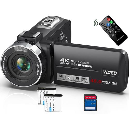 wagner-Camscope Vido 4K 48Mp Avec Vision Nocturne Infrarouge,Zoom Numrique 18X 30 Fps Webcam Camra Vido 3.0 Pouces 270Rotation cran Tactile Vlogging Camra Pour Youtube Avec Tlcommande,2 Piles,