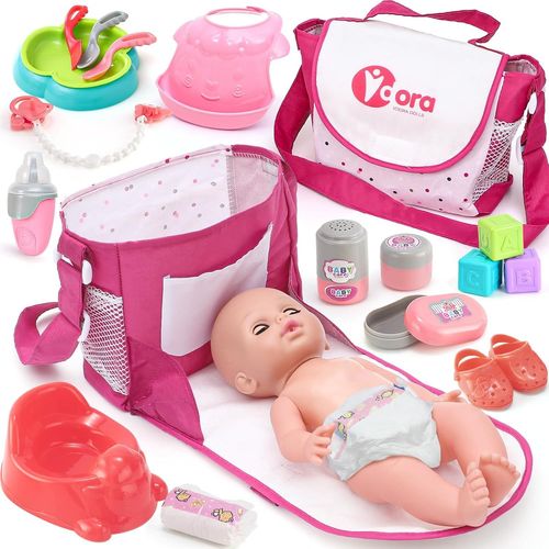 wagner-Kit Accessoire Bebe Pour Poupon,Accessoires Poupon Avec Sac  Langer Matelas  Langer Biberon Pot Bebe,Ajustement Pour 36Cm Poupe Anniversaire Cadeau Fille 2 3 4 5 6 Ans (Poupe Non Inclus)