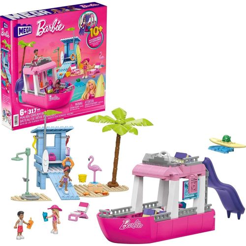 wagner-Mega Barbie Bateau De Rve Malibu  Construire Avec 317 Blocs,Dont 3 Mini-Poupes  Assembler,2 Animaux,Et Accessoires De Mode Et De Plage,Jouet Enfant,Ds 6 Ans,Hpn79