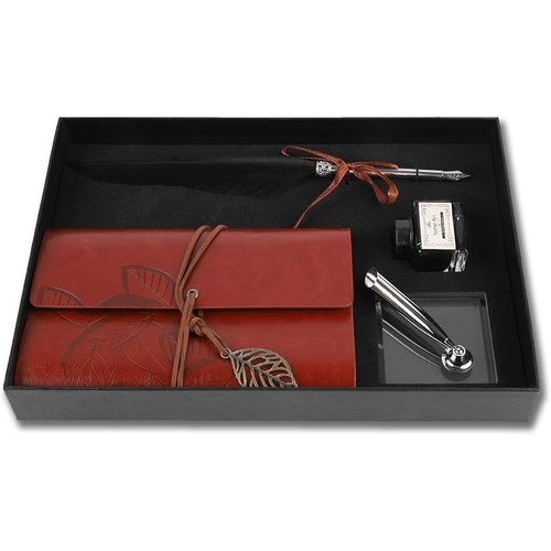 Wagner-Stylo Plume Vintage Plume Set Stylo criture Plume Rtro Plume Avec Bouteille D'encre(Noir)