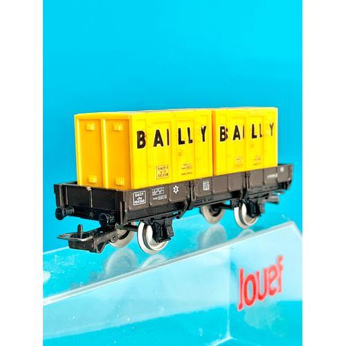 Wagon Plat Ancien Porte 2 Containers Bailly Rfrence 645b Modlisme Ho 1/87 Jouef 