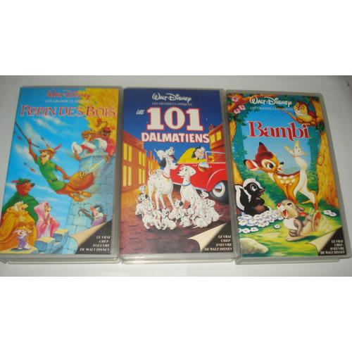 Walt Disney Collection / Robin Des Bois - Les 101 Dalmatiens - Bambi (Lot De 3 Vhs) Cassette Vido