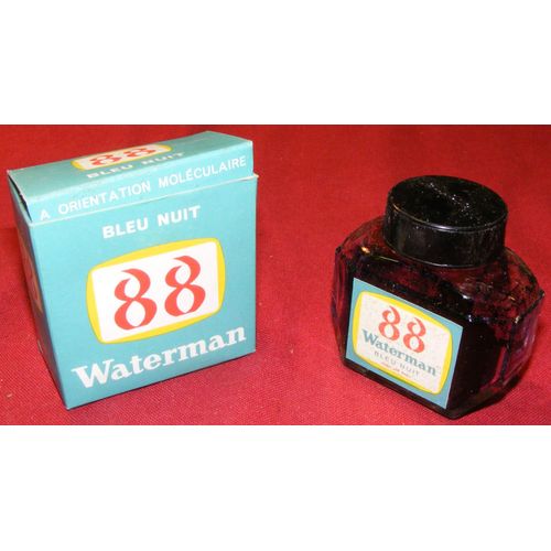 Waterman 88 Jif: Ancien Flacon Bouteille Encre Bleu Nuit - Matriel Scolaire Ancien.