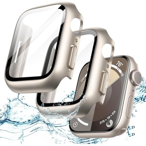 Waterproof Case With Screen Protector For Apple Watch Series 9 8 7 41mm,Built-In Tempered Glass Film,Full Protective Hard Pc Case,Pack Of 2 (Starlight)