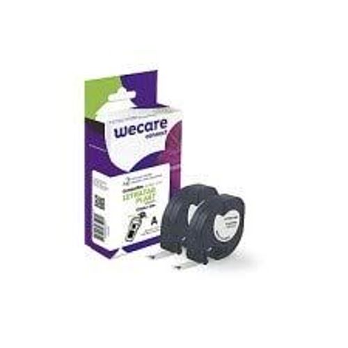 Wecare Connect - Blanc Et Noir - Rouleau (1,2 Cm X 4 M) 2 Cassette(S) Bote De Suspension - Ruban Lamin (Alternative Pour : Dymo Rl-Dy 91201) - Pour Dymo Letratag Lt-100h, Lt-100t