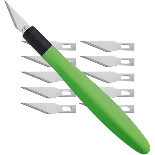 Wedo 7852199 Cutter Scalpel Comfort Line Avec Poigne Douce, 5 Lames De Rechange Et Capuchon De Protection, Vert Pomme/Noir, Cutter + 15 Klingen, 1.[G514]