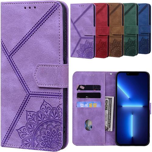 Week Coque Pour Iphone 14 Plus 2022, Faite  La Main - Coque  Rabat Rtro Avec Motif Mandala - Coque Iphone 14 Plus 5g, tui De Protection Souple Et Flexible Anti-Rayures Pour Iphone 14 Plus, Violet