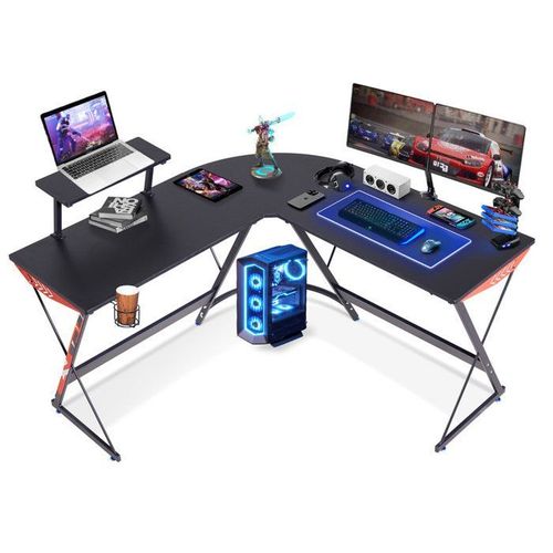 Wevalley Bureau Gaming En L, Grande Table De Jeu, Grande Surface, Cadre En Forme De X, Noir