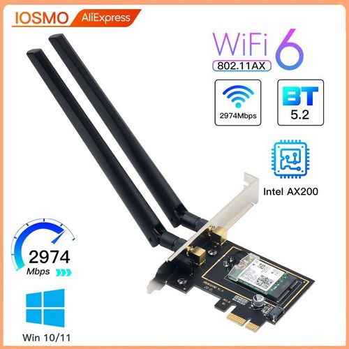 WiFi 6 PCE-AX200 - Adaptateur De Carte Rseau Sans Fil, Wi-fi 6e Intel Ax210 Bluetooth 5374 Tri Band 5.2g/5g/6ghz Ax210ngw 802.11ax Pcie Win10/11, 2.4 Mbps