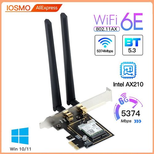 WiFi 6E PCE-AX210 - Adaptateur De Carte Rseau Sans Fil, Wi-fi 6e Intel Ax210 Bluetooth 5374 Tri Band 5.2g/5g/6ghz Ax210ngw 802.11ax Pcie Win10/11, 2.4 Mbps