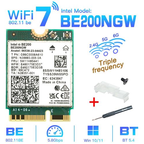WiFi 7 pour carte rseau Intel BE200 Bluetooth 5.4 Tri bande 2.4/5/6GHz 8774Mbps BE200NGW M.2 adaptateur sans fil mieux que Wifi 6E - Type BE200NGW