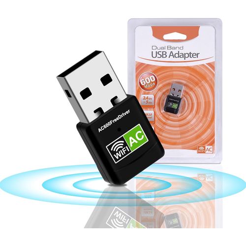 WiFi Adaptateur Cl WiFi Double Bande 600Mbps (2.4G/150Mbps + 5G/433Mbps),Mini USB WiFi dongle,pour Ordinateur de Bureau PC Compatible avec Windows 10/8/7/Vista/XP (Aucun Disque CD requis).[F633]