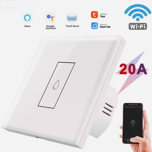 WiFi Smart Boiler Switch US/EU 110V 220V Chauffe-eau lectrique mural  commande tactile On Off avec Alexa Google Home, prise EU (Blanc)