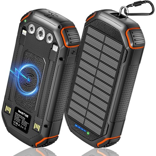 Wireless Batterie Externe Solaire 26800mah Intgrant 3 Cbles Et Des Lampes De Camping, Charge Rapide Usb-C 15w Pd 3a Batterie Externe Avec 4 Sorties Et 3 Entres, Panneau Solaire tanche[X146]