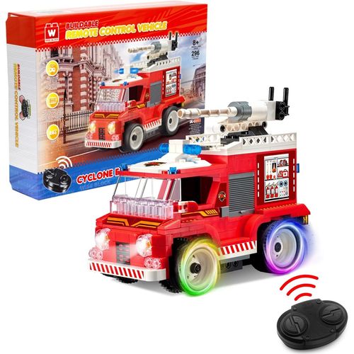 Wise Block W Voiture Tlcommande Jeu De Construction-Moteur De Pompier Tlcommand,Modle Cduit De Camion De Pompiers  Construire 296 Pcs,Jouet Enfant 8 9 10 11 12+ Ans Garcon Fille