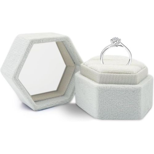Wisepoint Velours Boite Bague,Hexagonal Porte Bague Avec Deux Fentes,Bote- Cadeau De Bijoux Pour La Demande Enmariage,Crmonie,Nol,Saint- Valentin(Beige)