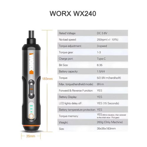 Worx 30 Bits Ensembles D'outils lectriques Wx242 Jeux De Tournevis lectriques Perceuse Sans Fil Intelligente Tournevis Usb Poigne Rechargeable 4v Bricolage-Worx 240