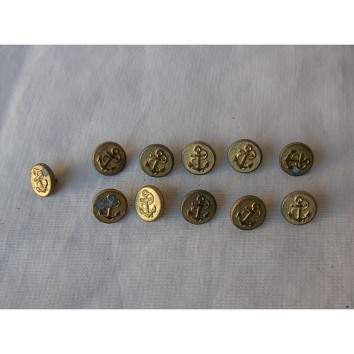 Ww1/2/Postwar France Lot De 11 Boutons Militaires Francais Motif Ancre De Marine 1,2 Cm De Diamtre